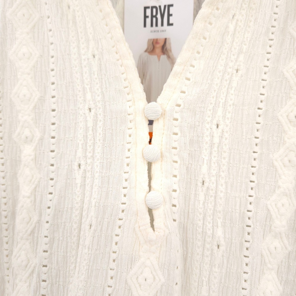 Frye Textured Knit Blouse Womens XXL Ivory Long Sleeve Boho Pointelle Top NWT - Picture 4 of 8
